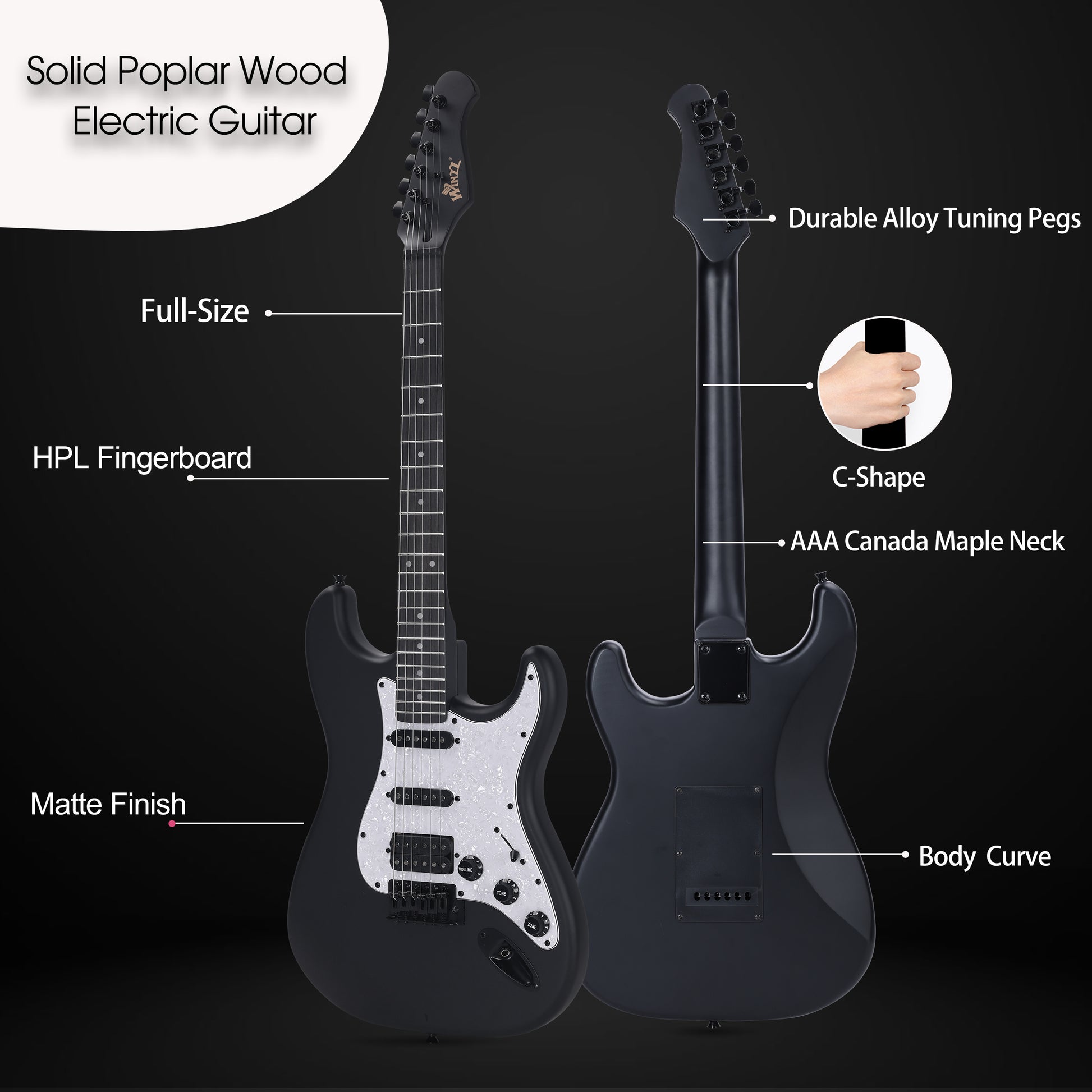 Solid Poplar Wood Electric Guitar - 39-Inch Beginner